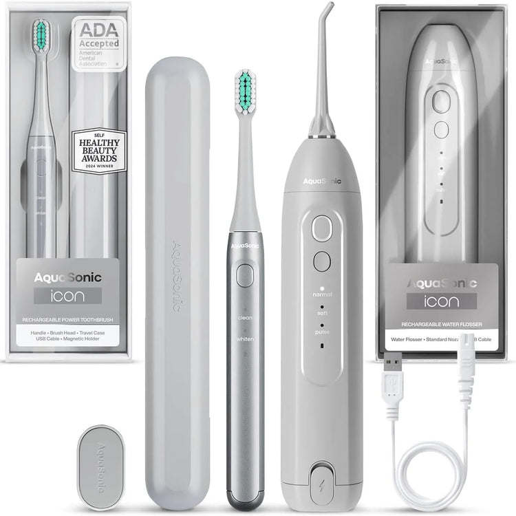 Aquasonic ICON Electric Toothbrush & Water Flosser Bundle - Travel Case, Charging Cord Daily Oral Daily Oral Cleansing