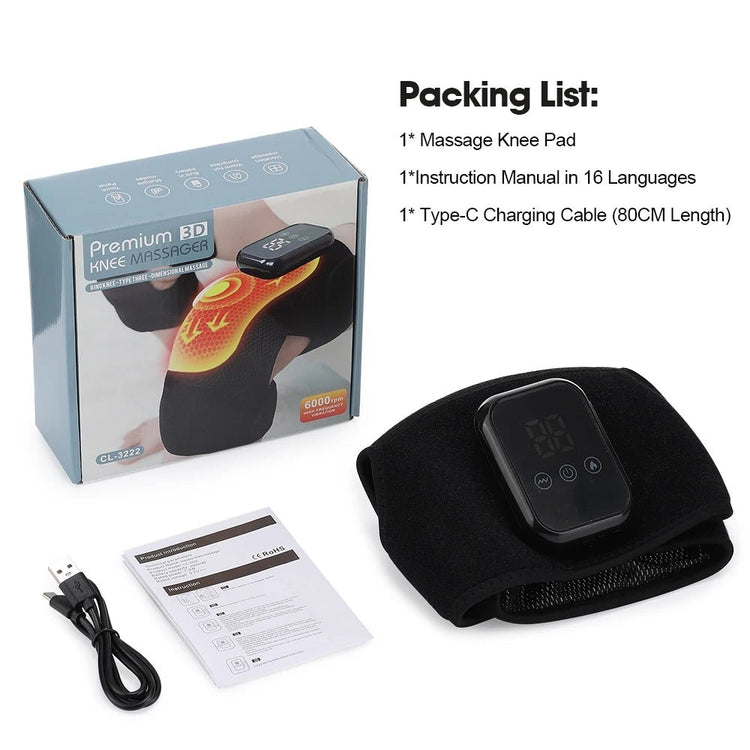 Electric Cordless Knee Massager 3 Heating Levels and 3 Modes USB Rechargeable Vibration Massage LCD Touch Screen Adjustable - GBTech