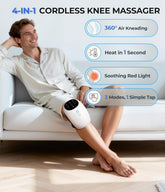 Cordless 360° Knee Massager with 1-Second Heat & Red Light Therapy for Joint Pain Relief, 3 Intensities Ideal for Athletes, Seniors, Active Adults