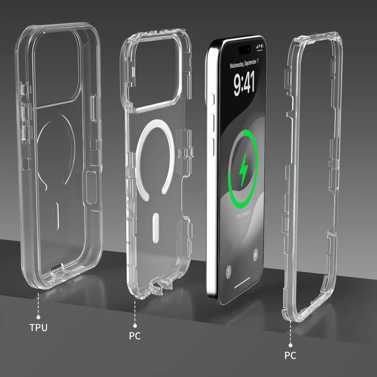 Magsafe Defender Multi-Layer Heavy Duty Shockproof Case for iPhone 17 Pro Max, 16, 15, 14, 13 - Magnetic Transparent Protective Cover