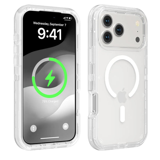 Magsafe Defender Multi-Layer Heavy Duty Shockproof Case for iPhone 17 Pro Max, 16, 15, 14, 13 - Magnetic Transparent Protective Cover