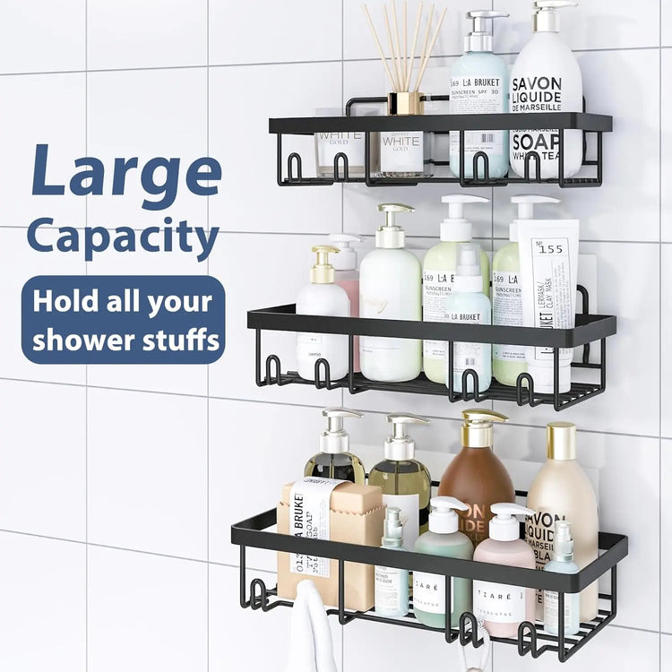 Caddy Shower Storage 5-Piece Set Self-Adhesive Stainless Steel Shelf No Drilling Required Rust-Resistant Pink Bathroom Decor Accessories for Shampoo & Body Wash