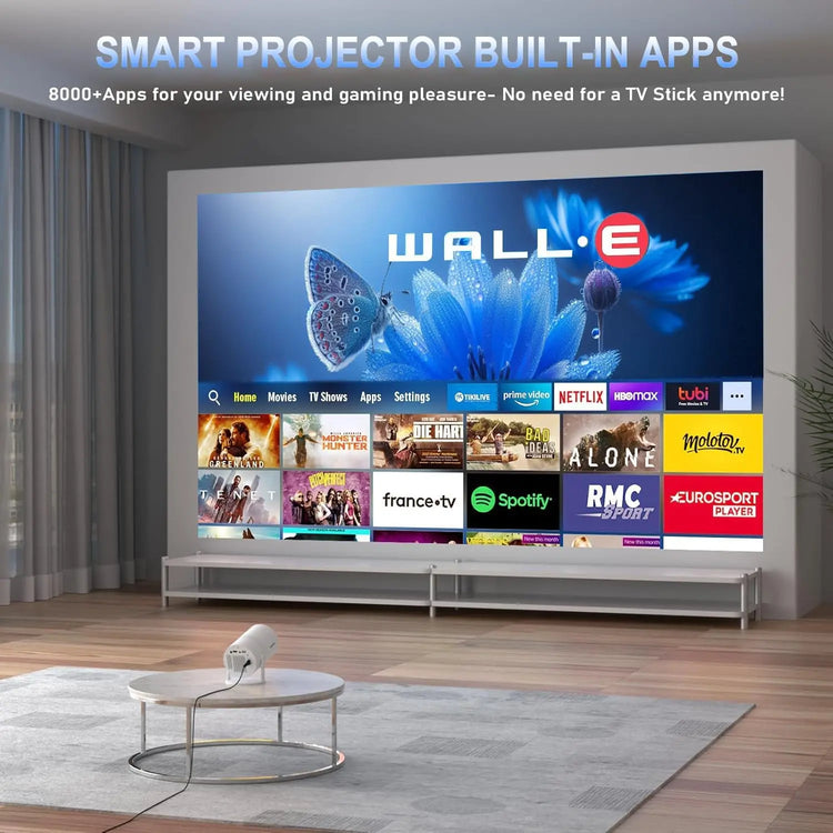 Mini Portable Projector Wifi 6 BT 5.2 Upgraded Full HD Supported for Phone PC TV HDMI PS5 Laptop Home Theater 180° Rotation Built-In App White