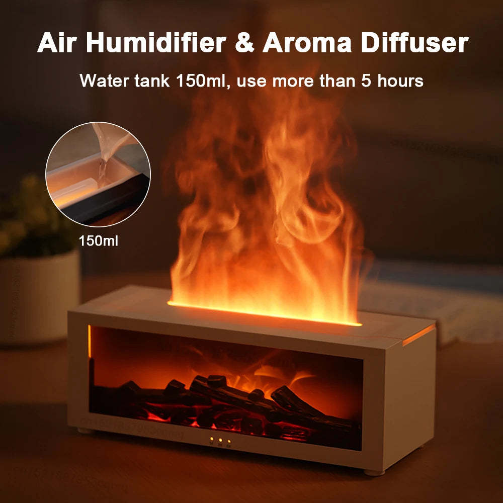 New Flame Aromatherapy Machine Colorful Essential Oil Diffuser Home Large Fog Volume Flame Humidifier 3D Flame Fireplace Machine - GBTech
