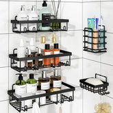 Caddy Shower Storage 5-Piece Set Self-Adhesive Stainless Steel Shelf No Drilling Required Rust-Resistant Pink Bathroom Decor Accessories for Shampoo & Body Wash