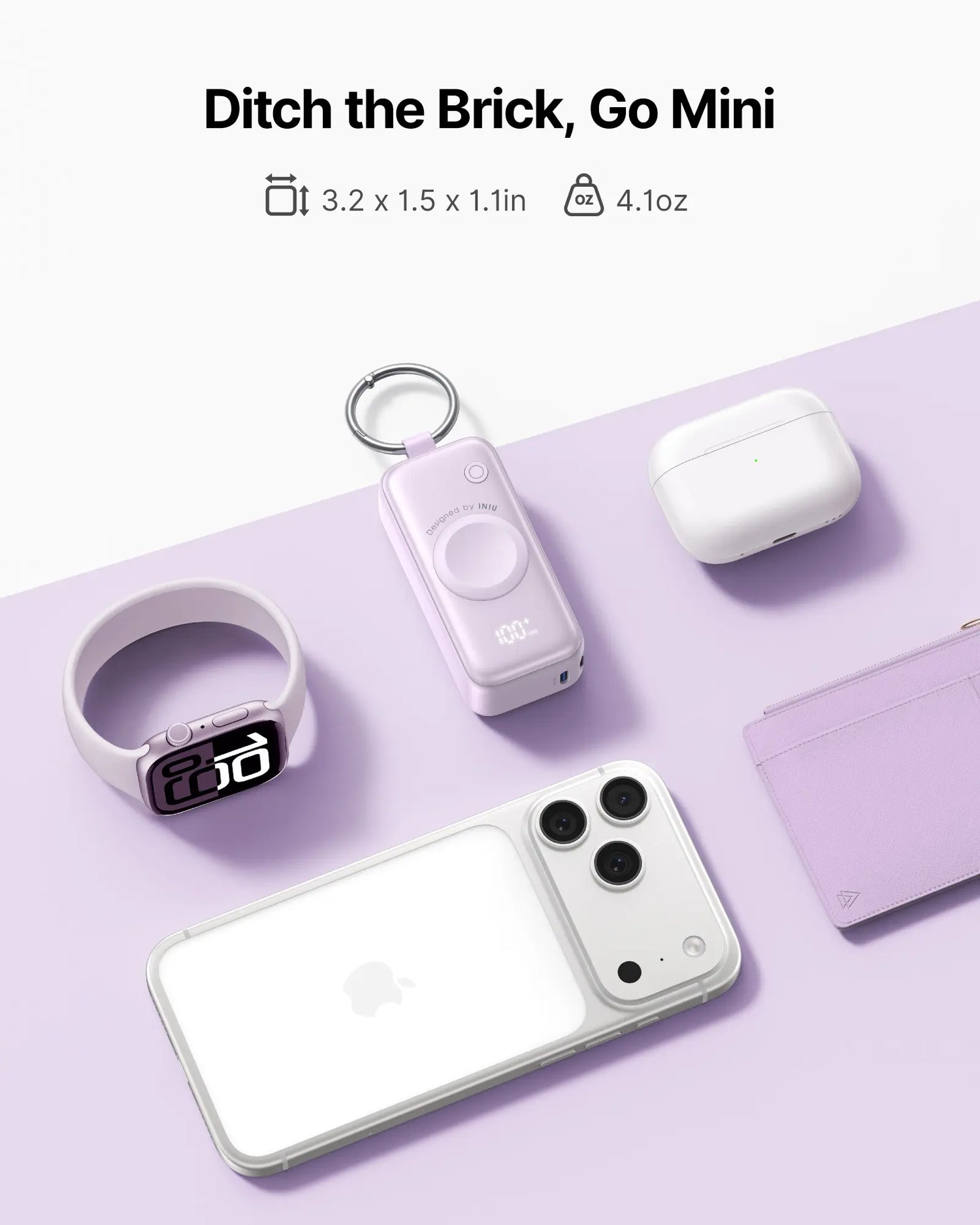 INIU P81 Snapgo Mini 5000Mah Power Bank with Keychain for Apple Watch Ultra SE 2/3 Series Iphone Air 8 ~ 17 Airpods Series 20W Built-In USB C Cable Fast Charge Portable Charger Travel EDC Battery Pack Phone Charger Valentine&