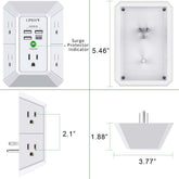Wall Charger, Surge Protector,  5 Outlet Extender with 4 USB Charging Ports, 3-Sided 1680J Power Strip Multi Plug Adapter Spaced for Home Travel Office