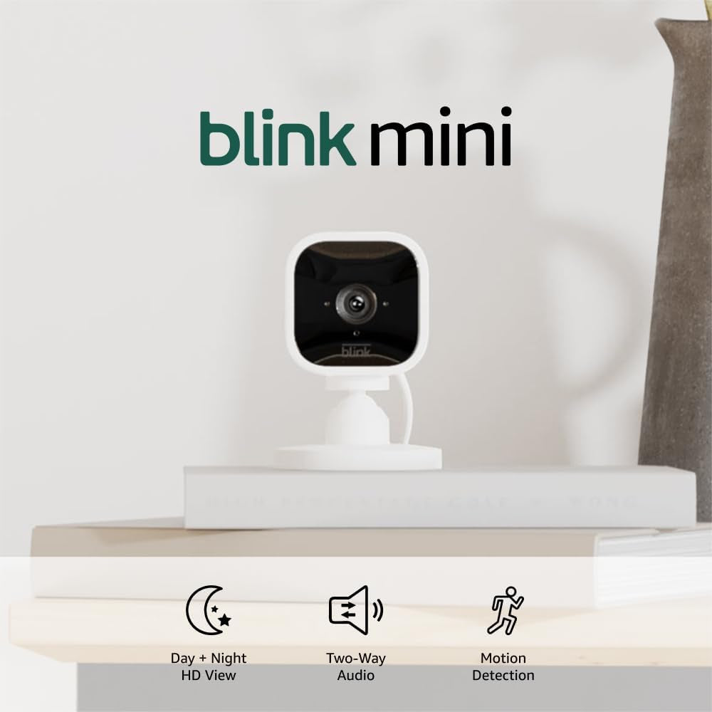 Mini - Compact Indoor Plug-In Smart Security Camera, 1080P HD Video, Night Vision, Motion Detection, Two-Way Audio, Easy Set Up, Works with Alexa – 2 Cameras (White)