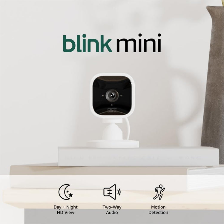 Mini - Compact Indoor Plug-In Smart Security Camera, 1080P HD Video, Night Vision, Motion Detection, Two-Way Audio, Easy Set Up, Works with Alexa – 2 Cameras (White)
