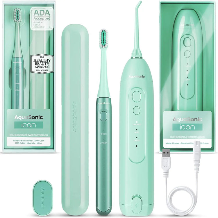 Aquasonic ICON Electric Toothbrush & Water Flosser Bundle - Travel Case, Charging Cord Daily Oral Daily Oral Cleansing