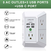 Wall Charger, Surge Protector,  5 Outlet Extender with 4 USB Charging Ports, 3-Sided 1680J Power Strip Multi Plug Adapter Spaced for Home Travel Office