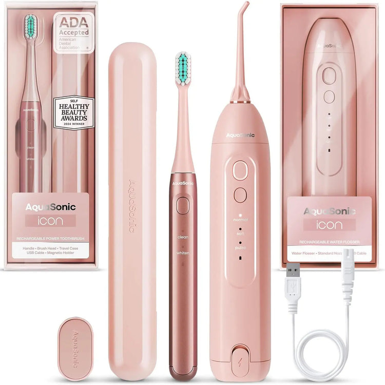Aquasonic ICON Electric Toothbrush & Water Flosser Bundle - Travel Case, Charging Cord Daily Oral Daily Oral Cleansing