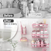 2026 Petit Bits Pink 5-Pack Rust-Proof Waterproof Shower Caddy Storage Rack with Toothbrush Soap Holder Durable Stainless Steel No Drilling Easy Installation Large Capacity Minimalist Design Bathroom Accessories Set Hollow