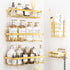 Caddy Shower Storage 5-Piece Set Self-Adhesive Stainless Steel Shelf No Drilling Required Rust-Resistant Pink Bathroom Decor Accessories for Shampoo & Body Wash