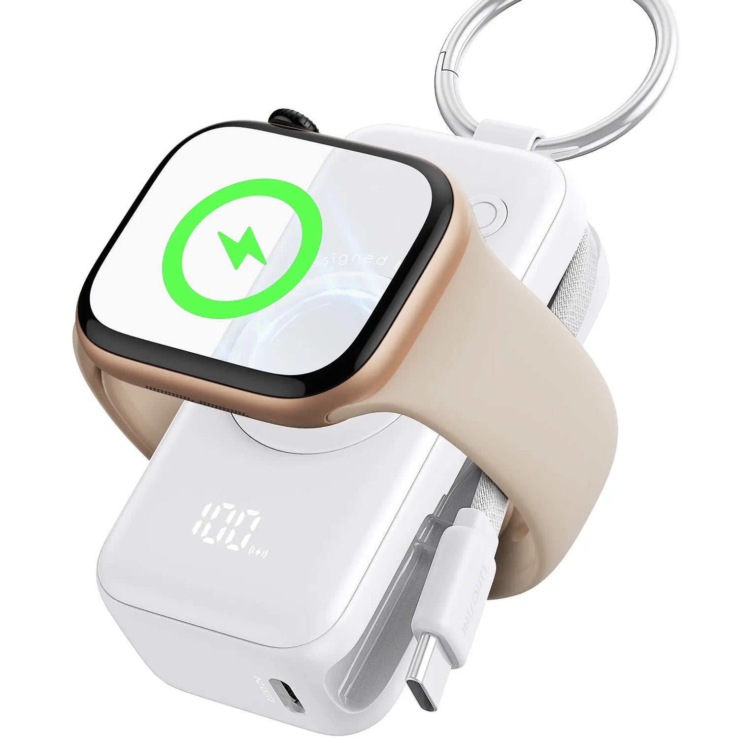 INIU P81 Snapgo Mini 5000Mah Power Bank with Keychain for Apple Watch Ultra SE 2/3 Series Iphone Air 8 ~ 17 Airpods Series 20W Built-In USB C Cable Fast Charge Portable Charger Travel EDC Battery Pack Phone Charger Valentine&