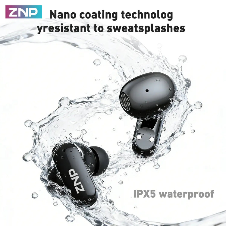 ZNP N03 TWS Bluetooth Earbuds, Bluetooth 6.0, LED Smart Touch Control, Lightweight In-Ear Design, IPX5 Waterproof, Suitable for Gaming, Office Work, Sports, Studying, and Voice Calls, Built-In Microphone