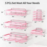 2026 Petit Bits Pink 5-Pack Rust-Proof Waterproof Shower Caddy Storage Rack with Toothbrush Soap Holder Durable Stainless Steel No Drilling Easy Installation Large Capacity Minimalist Design Bathroom Accessories Set Hollow