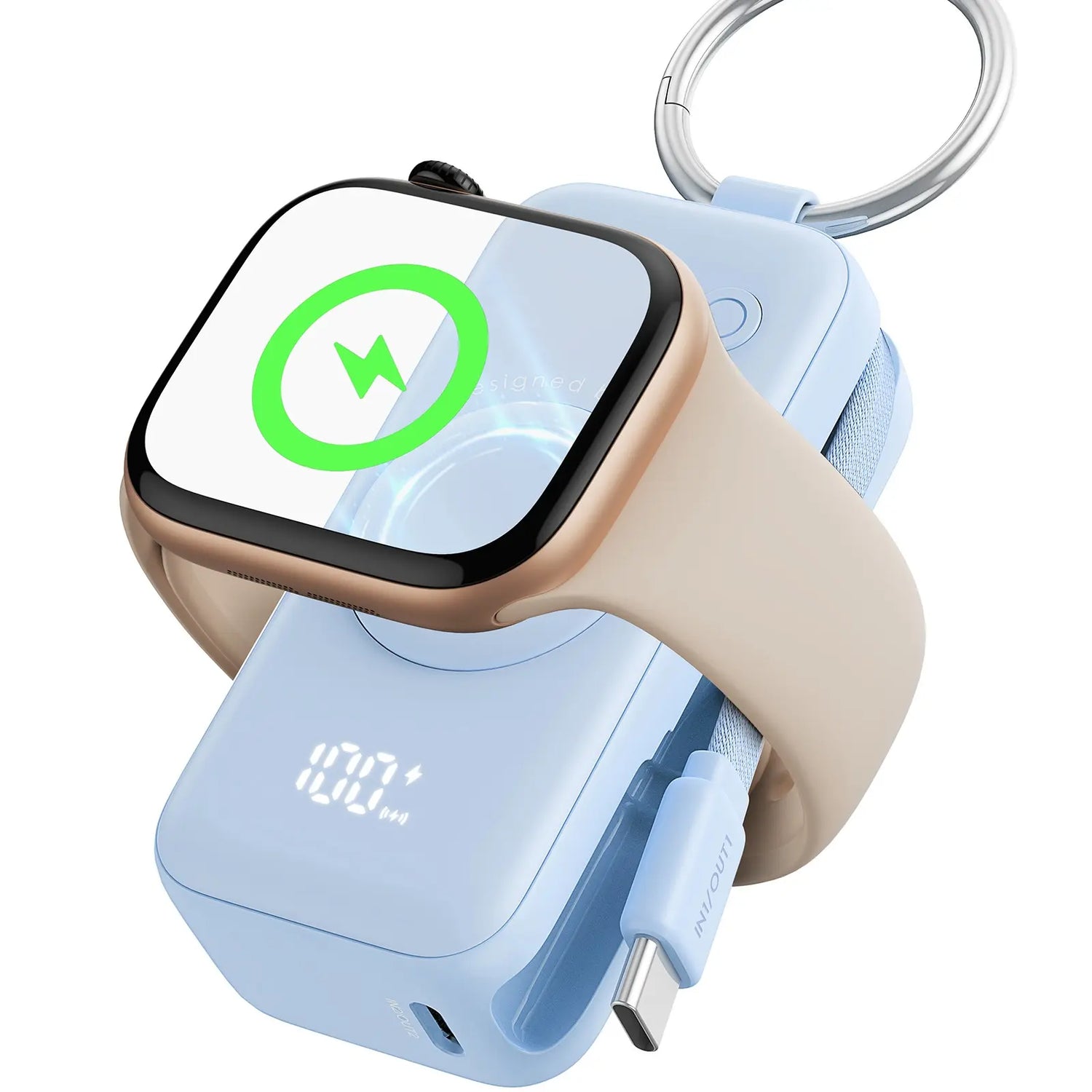 INIU P81 Snapgo Mini 5000Mah Power Bank with Keychain for Apple Watch Ultra SE 2/3 Series Iphone Air 8 ~ 17 Airpods Series 20W Built-In USB C Cable Fast Charge Portable Charger Travel EDC Battery Pack Phone Charger Valentine&