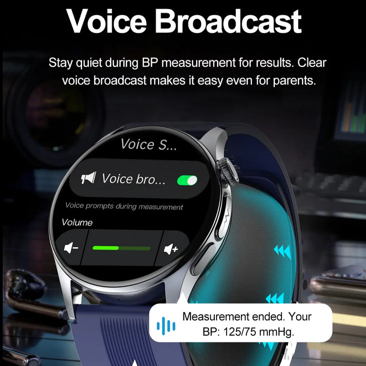 Health Smartwatch with Air-Pump Accurate Blood Pressure & ECG Monitoring, Voice Broadcast, Heart Health Tracking, Stress & Fatigue Alerts, 24/7 Sleep Analysis, Elegant round Dial for Daily Wear, Office, Travel & Wellness Care, for Men & Women