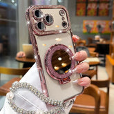 Luxury Shiny Mirror Iphone with Foldable Stand for Iphone 17 16 15 Pro Max - Aesthetic Makeup Cover for Women & Girls Anti-Fall Bow Pattern Game Design Four-Corner Shockproof Magnetic Phone Case Dust Proof Bracket Cool Leopard Print