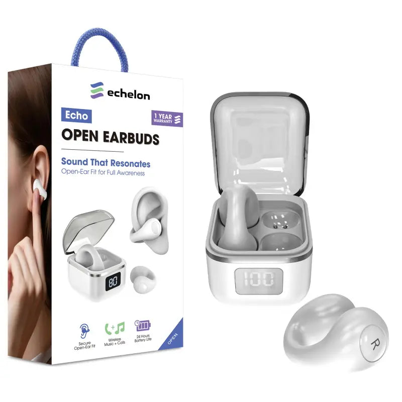 Echelon Echo Open Earbuds - Sound That Resonates Open-Ear Fit for Full Awareness, Secure Open Ear Fit, Music & Calls, 1 Year Warranty