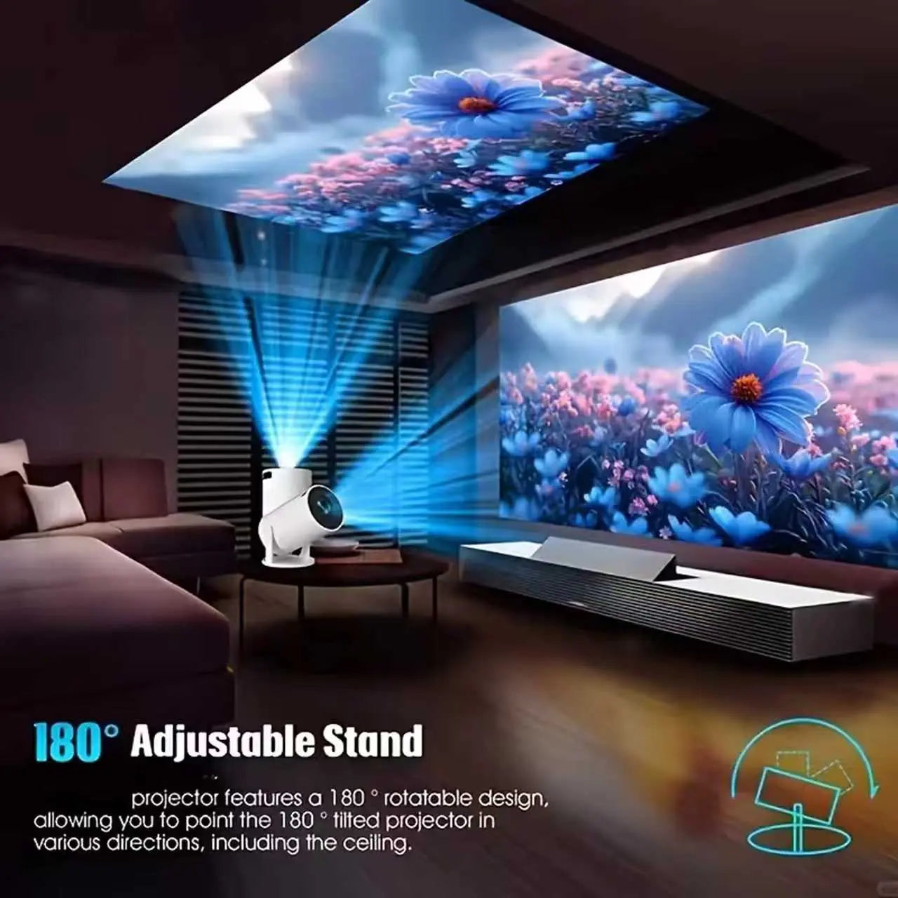 Mini Portable Projector Wifi 6 BT 5.2 Upgraded Full HD Supported for Phone PC TV HDMI PS5 Laptop Home Theater 180° Rotation Built-In App White