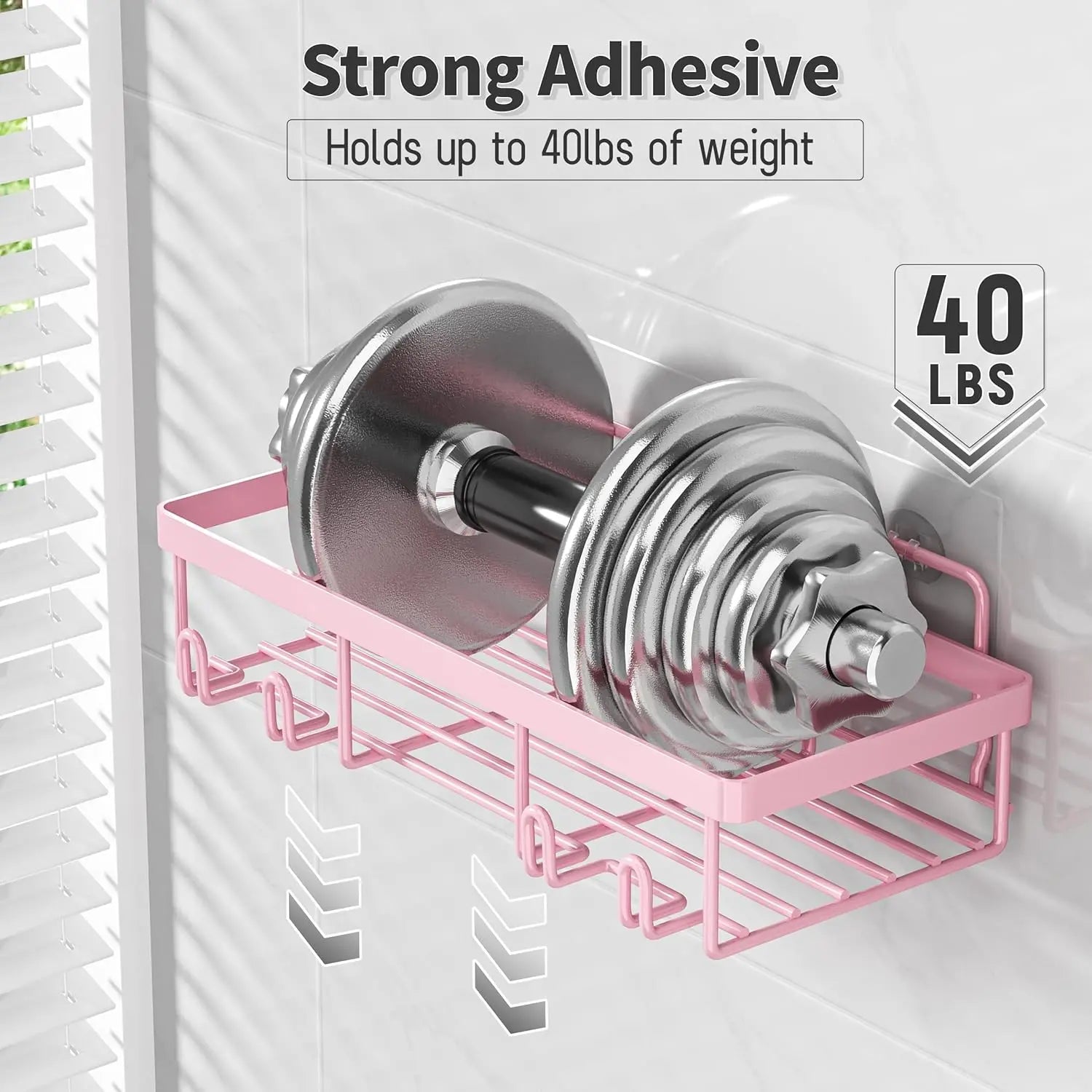 2026 Petit Bits Pink 5-Pack Rust-Proof Waterproof Shower Caddy Storage Rack with Toothbrush Soap Holder Durable Stainless Steel No Drilling Easy Installation Large Capacity Minimalist Design Bathroom Accessories Set Hollow