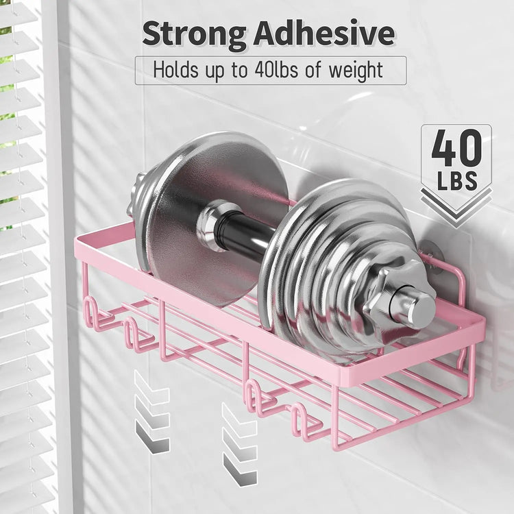 2026 Petit Bits Pink 5-Pack Rust-Proof Waterproof Shower Caddy Storage Rack with Toothbrush Soap Holder Durable Stainless Steel No Drilling Easy Installation Large Capacity Minimalist Design Bathroom Accessories Set Hollow