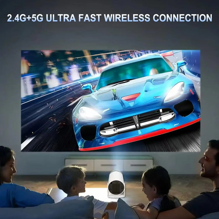 Mini Portable Projector Wifi 6 BT 5.2 Upgraded Full HD Supported for Phone PC TV HDMI PS5 Laptop Home Theater 180° Rotation Built-In App White