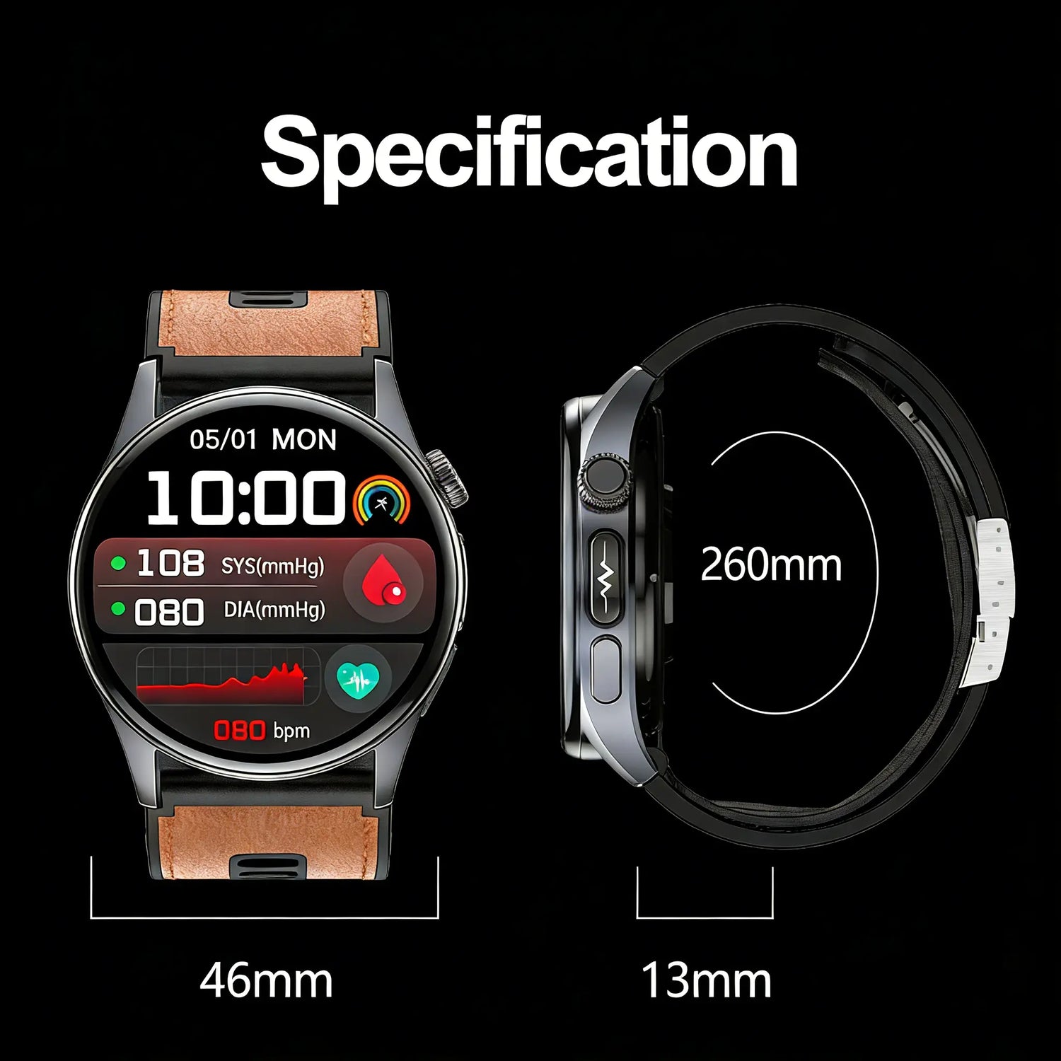 Health Smartwatch with Air-Pump Accurate Blood Pressure & ECG Monitoring, Voice Broadcast, Heart Health Tracking, Stress & Fatigue Alerts, 24/7 Sleep Analysis, Elegant round Dial for Daily Wear, Office, Travel & Wellness Care, for Men & Women