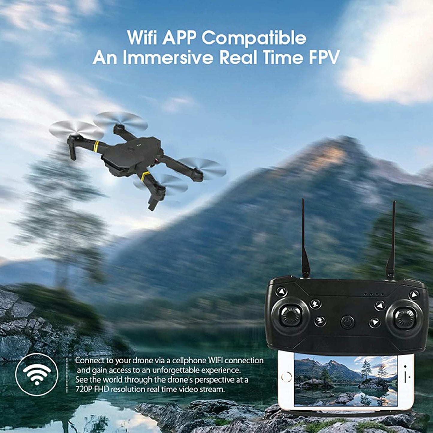 4K HD Dual Camera RC FPV WiFi Portable Wide Angle Foldable Quadcopter Drone - GBTech