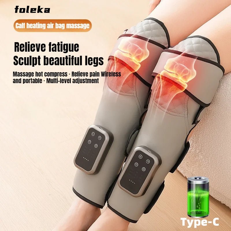 Wireless Knee and Calf Massager Heated Air Pressure 360° Wrap Portable Physiotherapy Device for Cold Legs Joints - GBTech
