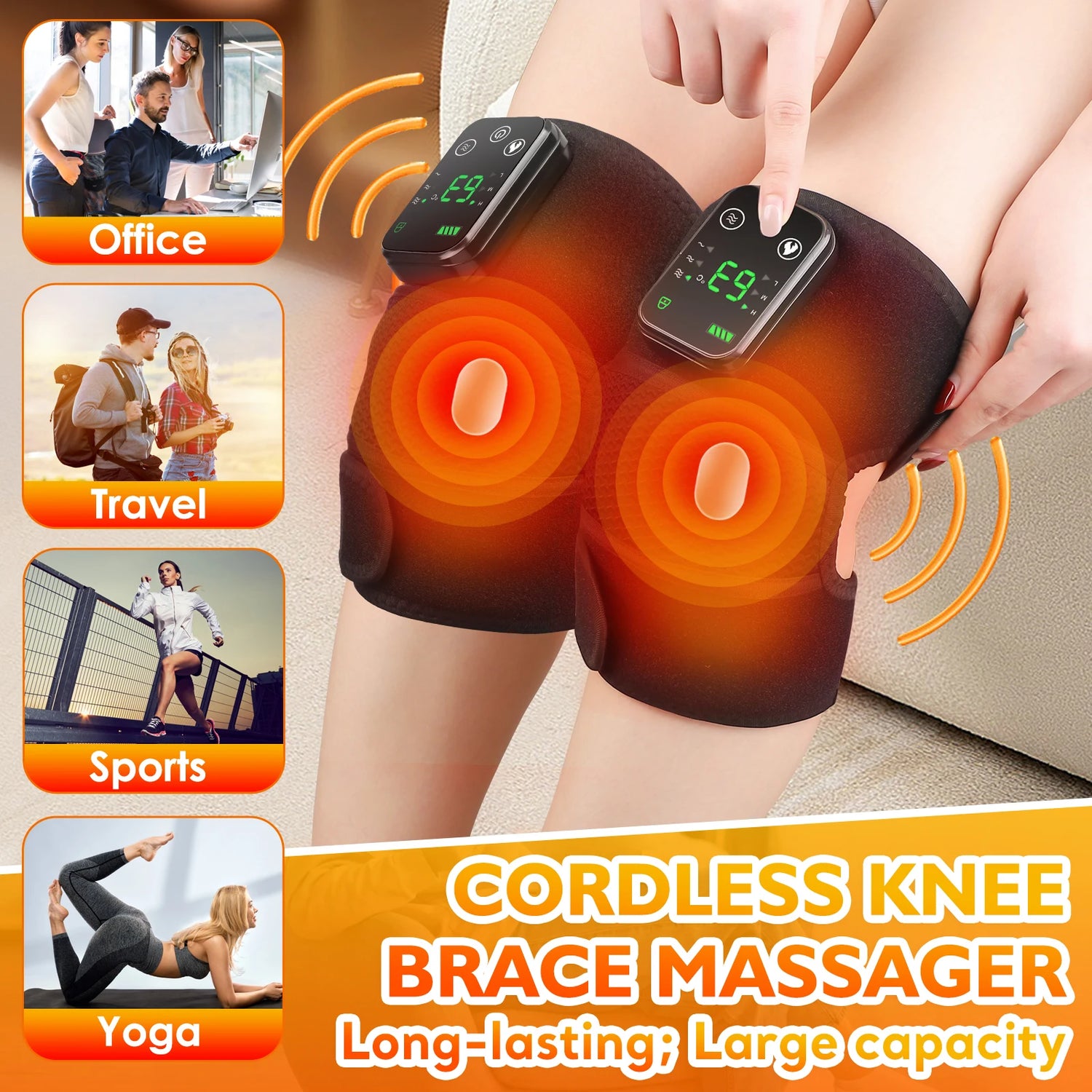 Thermal Knee Massager 3 in 1 Shoulder Knee Elbow Heating Massage Support Brace Rechargeable Vibration Pad Machine Muscle Relax - GBTech