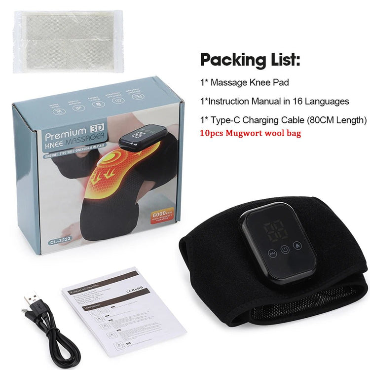 Electric Cordless Knee Massager 3 Heating Levels and 3 Modes USB Rechargeable Vibration Massage LCD Touch Screen Adjustable - GBTech