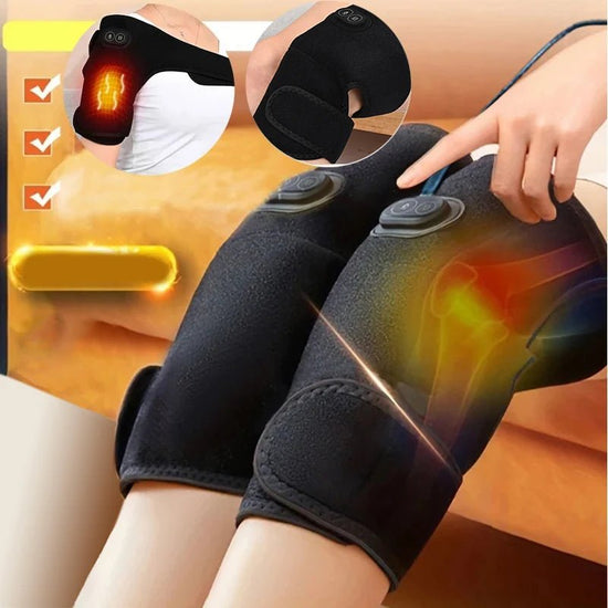 USB Electric Shoulder Brace Heated Knee Massager Vibration Massage Black Support Strap with Adjustable Three Levels of Heating - GBTech