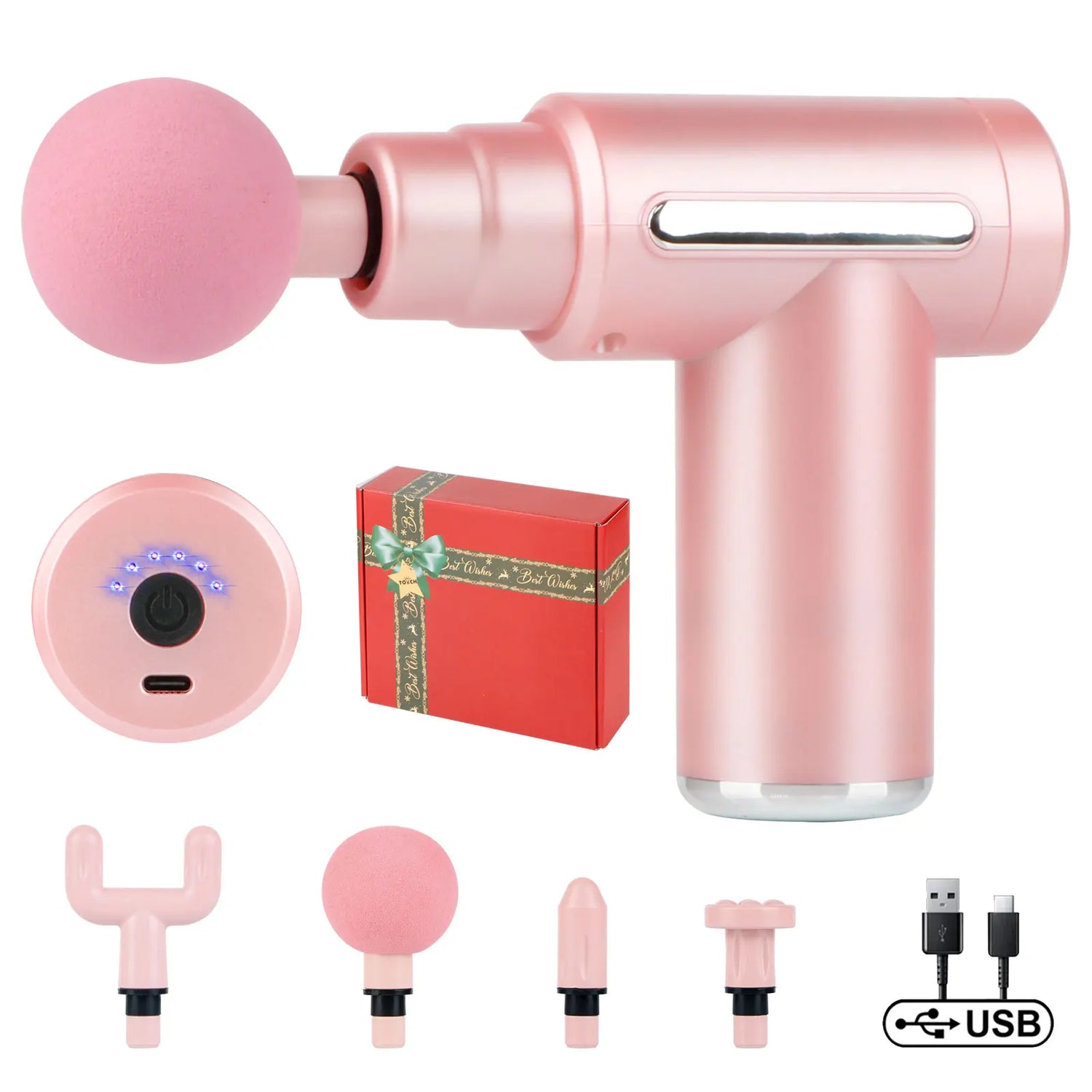 1pc Pink Massage gun Type - C rechargeable percussion on muscles percussion on back of neck head handheld hammer massager athletes - GBTech