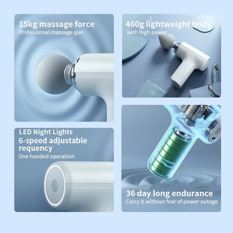 Portable AI Fascial Massage Gun Electric Percussion Massager Body Relaxation With 4 Replaceable Massage Head LED Night Light - GBTech