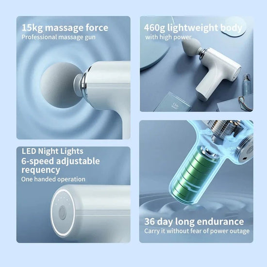 Portable AI Fascial Massage Gun Electric Percussion Massager Body Relaxation With 4 Replaceable Massage Head LED Night Light - GBTech