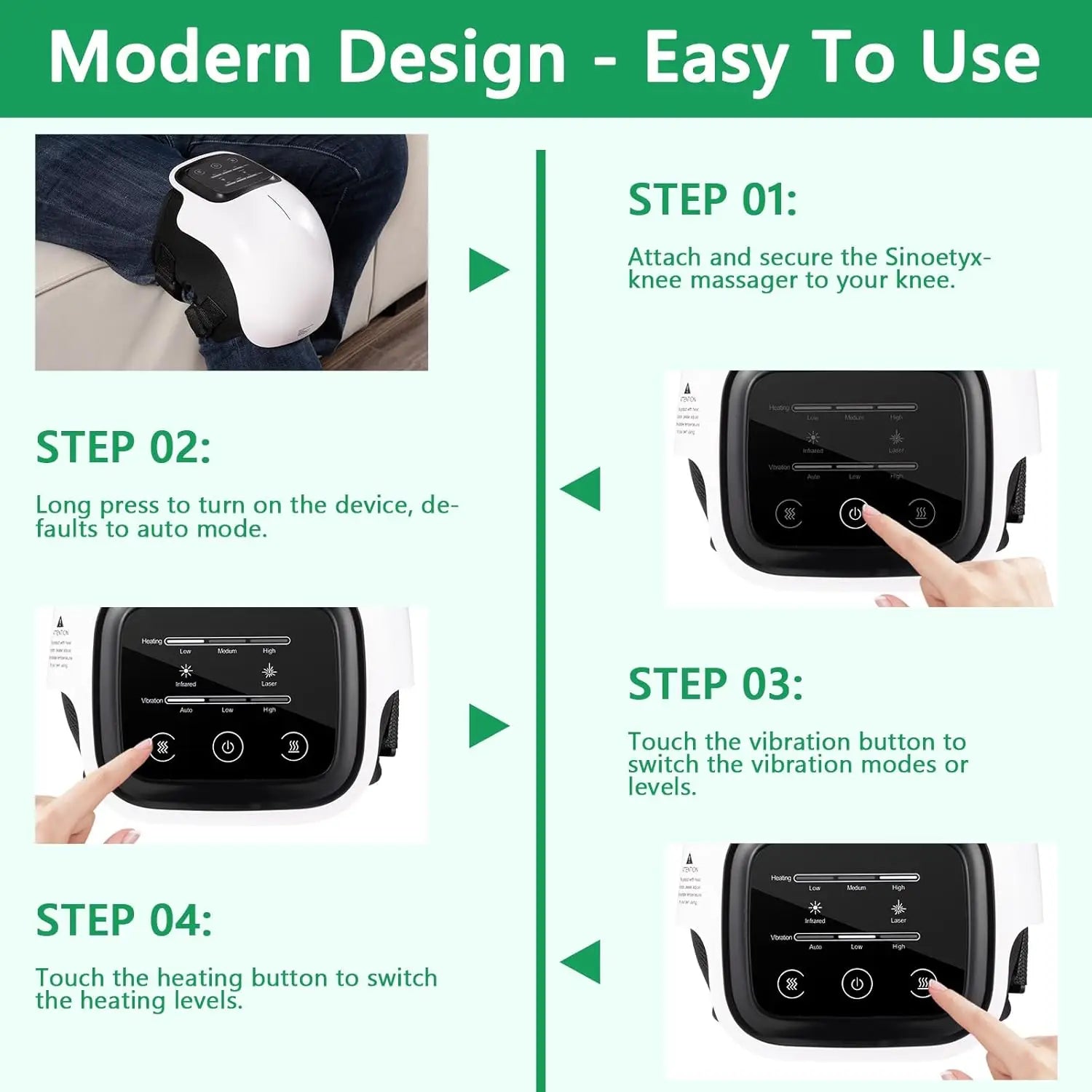 Cordless Knee Massager with Heat,Relax Knee Massage Helps Joint Stiff and Discomfort,3 Levels Heat & Vibration 10 Min Auto Off - GBTech