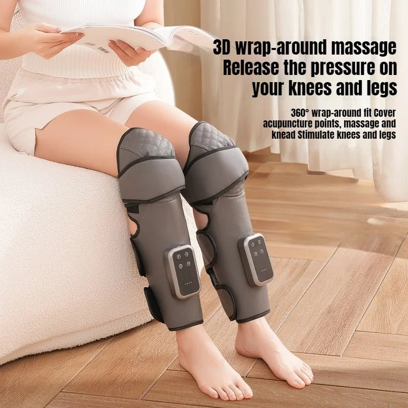 Wireless Knee and Calf Massager Heated Air Pressure 360° Wrap Portable Physiotherapy Device for Cold Legs Joints - GBTech