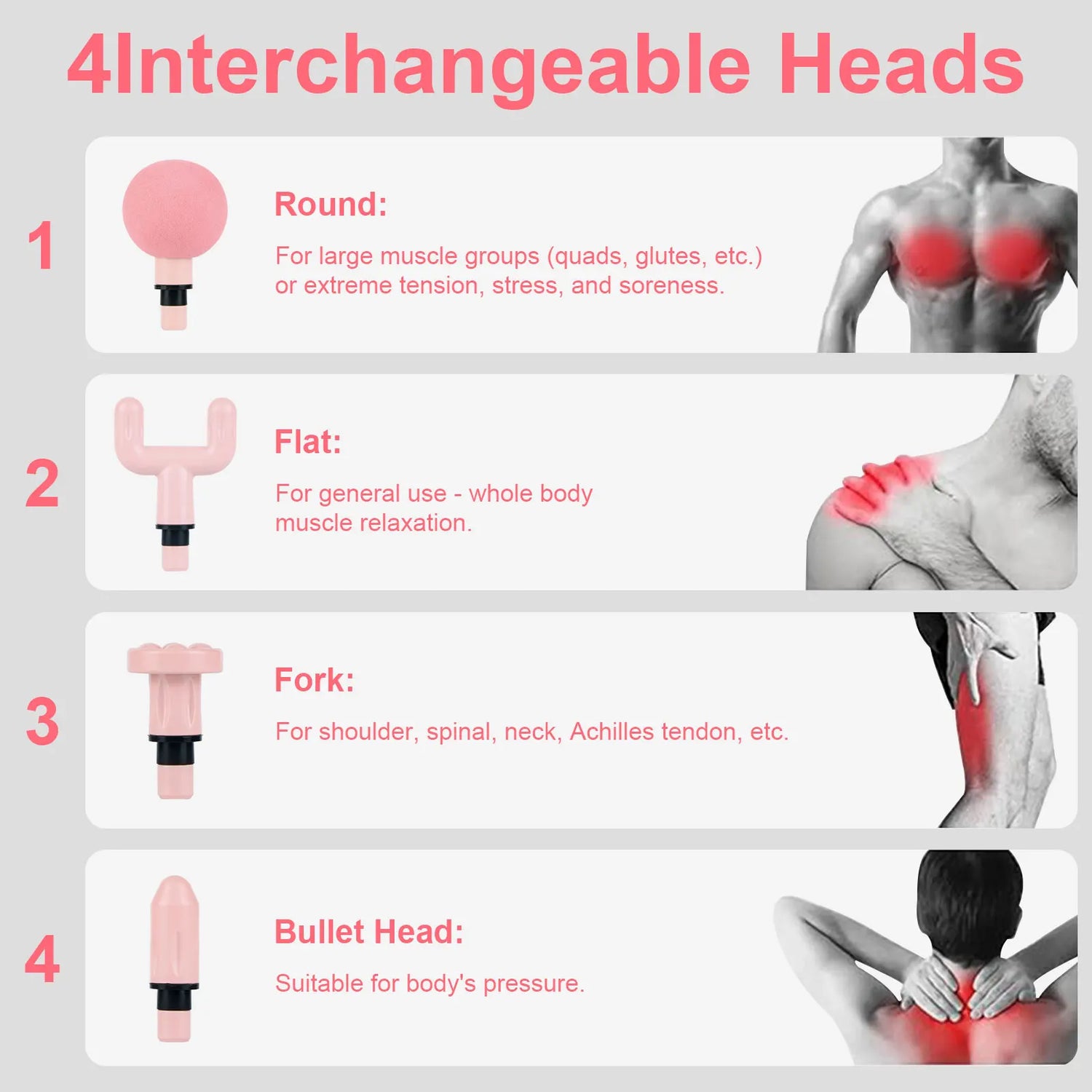 1pc Pink Massage gun Type - C rechargeable percussion on muscles percussion on back of neck head handheld hammer massager athletes - GBTech