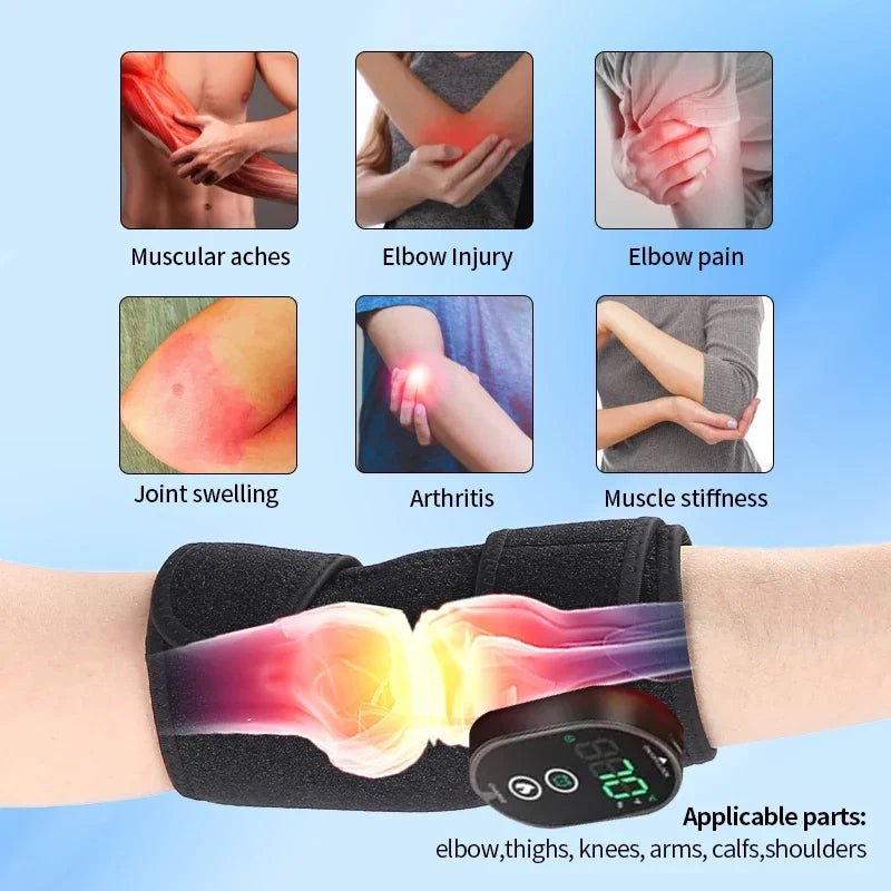 Elbow Massager Electric Heating Rechargeable Vibration Brace Knee Tennis Elbow Shoulder Joint Pain Thermal Therapy Massage Pad - GBTech
