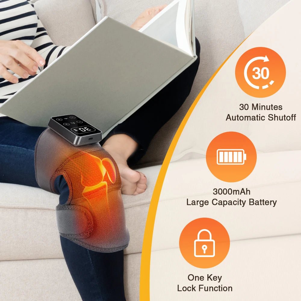 Rechargeable Heated and Vibration Knee Massager Electric 5 Levels Knee Heating Pad, Massage Relaxation Knee Support Brace - GBTech