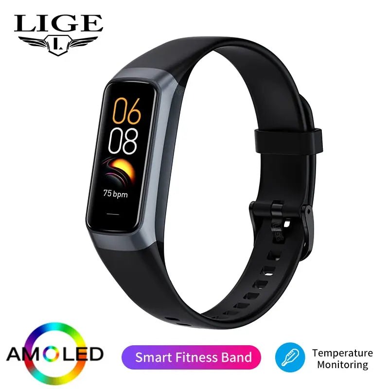 LIGE Amoled Smart Watch Men 2023 Smart Band Women Heart Rate Blood Smartwartch Waterproof Smart Bracelet Sport Fitness Tracker - GBTech
