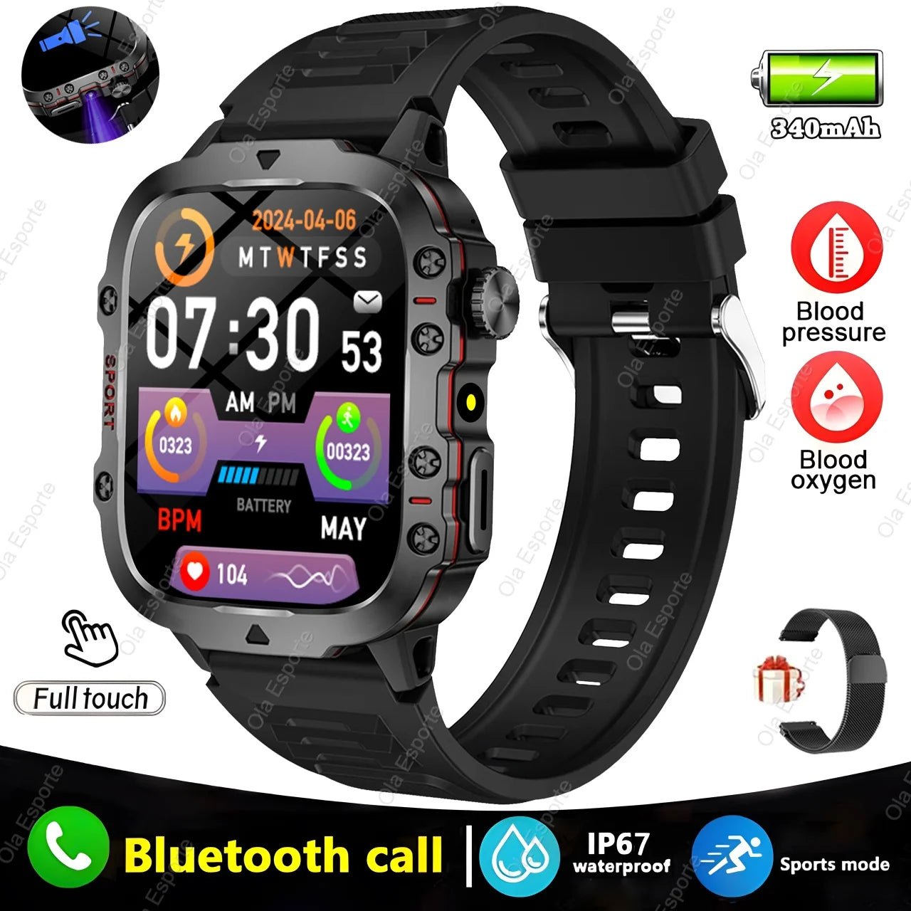 2025 New Military Smart Watch Men IP68 5ATM Outdoor Sports Fitness Tracker Health Monitoring 1.81Inch Bluetooth Calls Smartwatch - GBTech