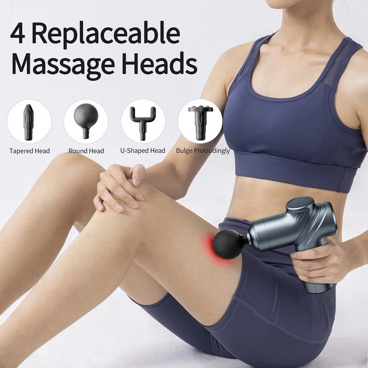 Deep Tissue Mini Massage Gun Muscle Percussion Massager for Athletes 4 Massages Head and 6 Speeds Grey - GBTech