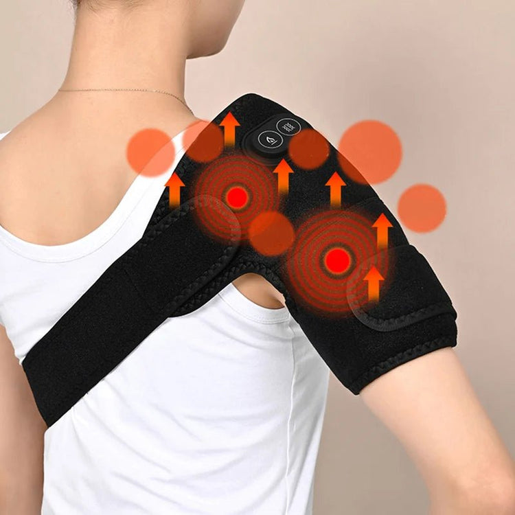 USB Electric Shoulder Brace Heated Knee Massager Vibration Massage Black Support Strap with Adjustable Three Levels of Heating - GBTech