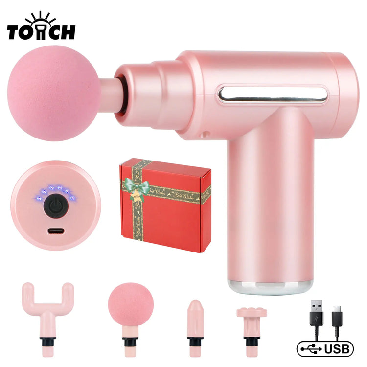 1pc Pink Massage gun Type - C rechargeable percussion on muscles percussion on back of neck head handheld hammer massager athletes - GBTech