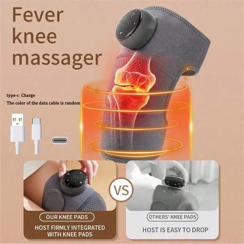 1 Rechargeable Heated Knee Massager, Adjustable 3D Fully Heated Knee Pad With Heating Mode And Adjustable Vibration - GBTech