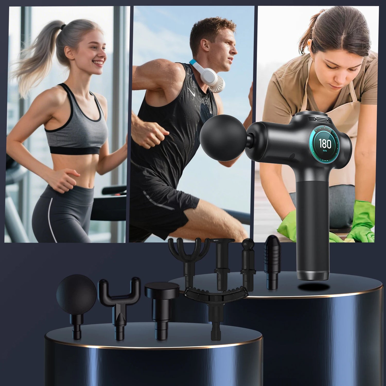 Massage gun，Deep Tissue Massager Gun ，Percussion Massager for Pain Relief with 8 Massage Heads &99 Speeds - GBTech